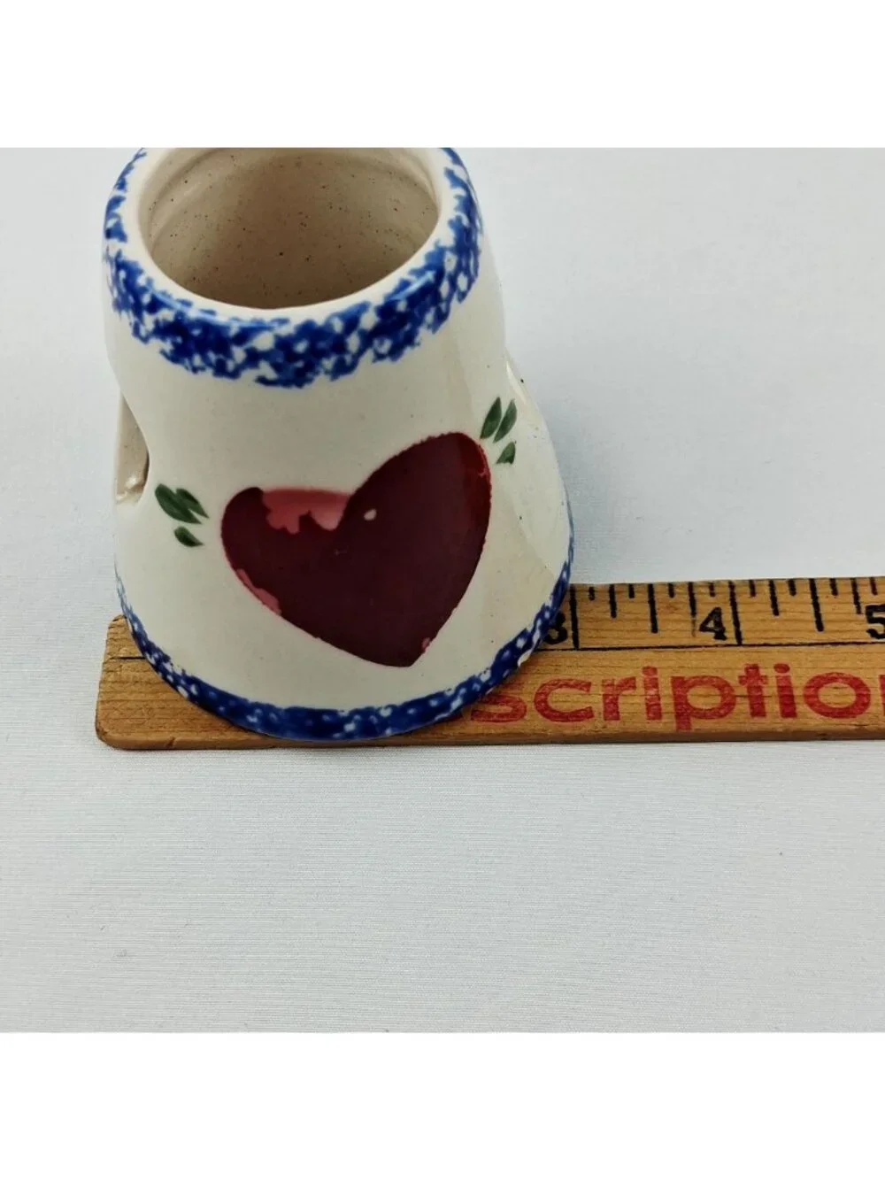 Pair Of Ceramic Heart Jar Candle Toppers Sponge Blue Trim with Red Heart Detail